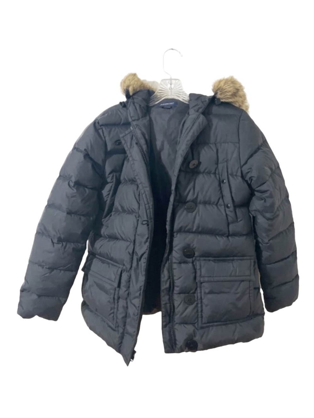 Lands’ End Insulated Mid Length Down Filled Puffer Jacket Coat Faux Fur Hooded 🖤